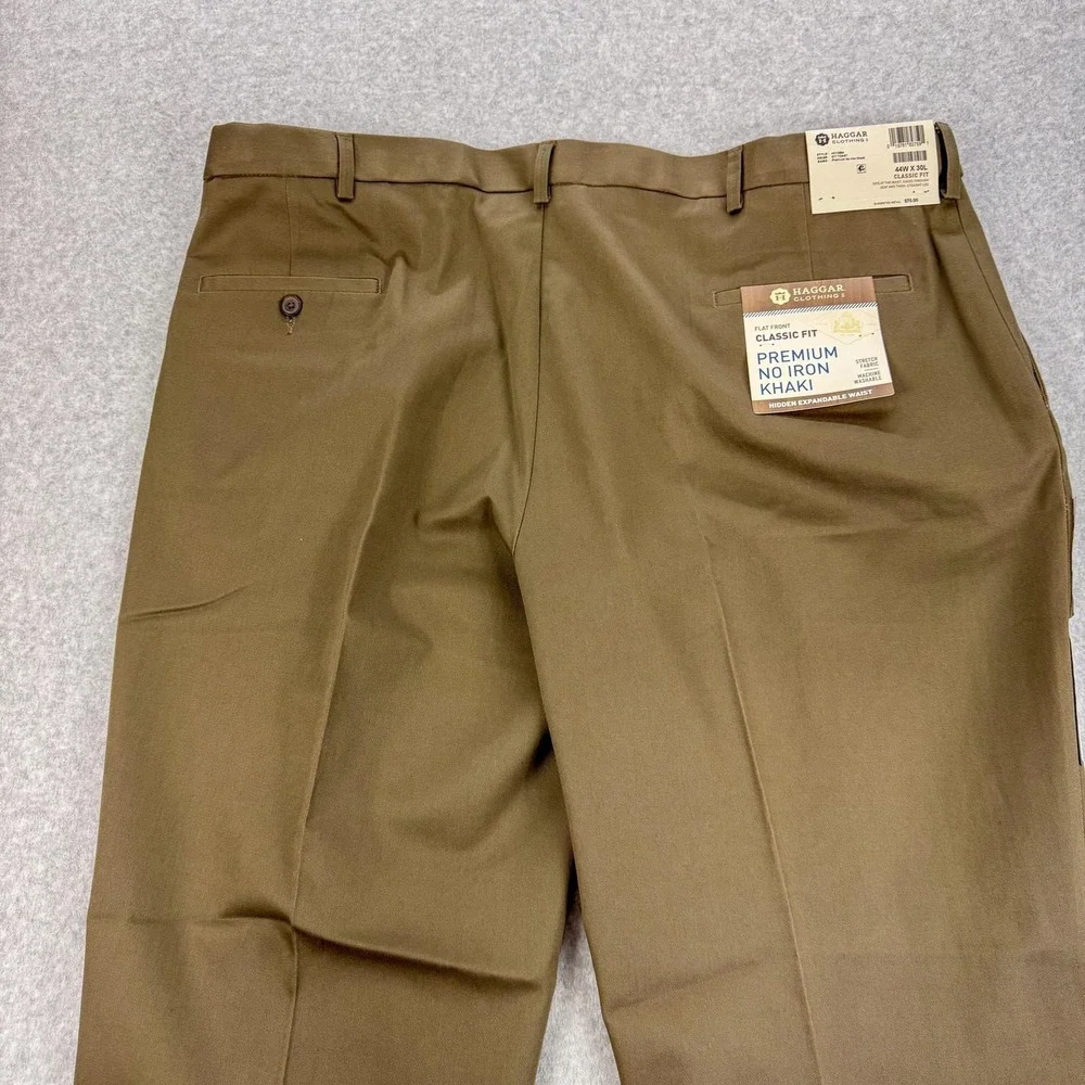 Haggar Pants Mens 44x30 Beige Premium No Iron Khaki Classic Fit Stretch NEW $70